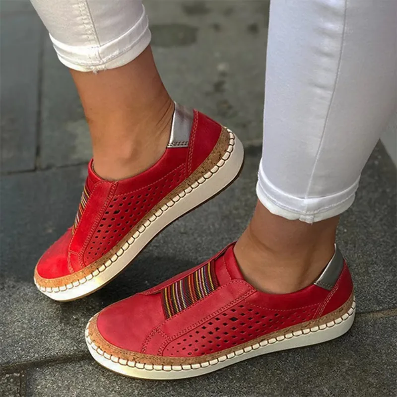 XIHAHA Women Slip on Sneakers Shallow Loafers Vulcanized Shoes Breathable Hollow Out Casual Ladies Shoe Women\'s Single Shoes
