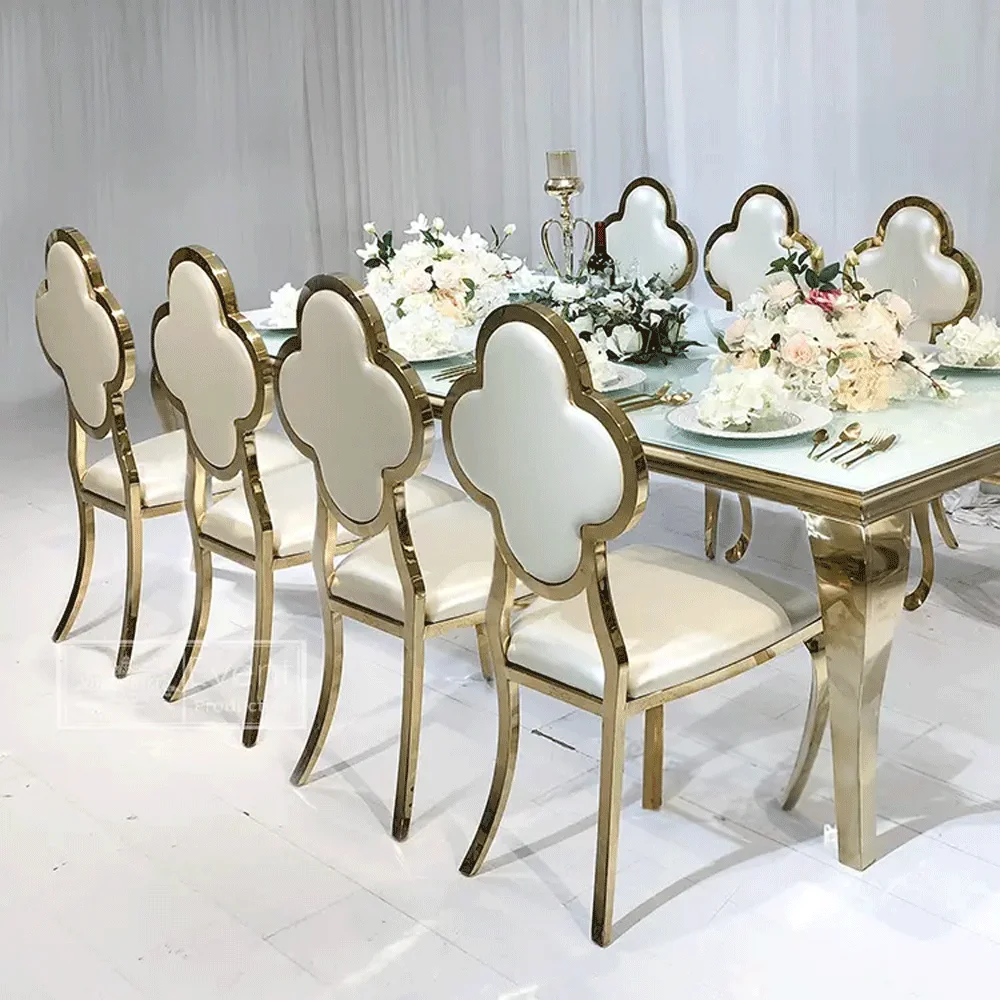 50pcs Hotel furniture high back metal stainless steel gold frame bridge groom wedding chair for stage