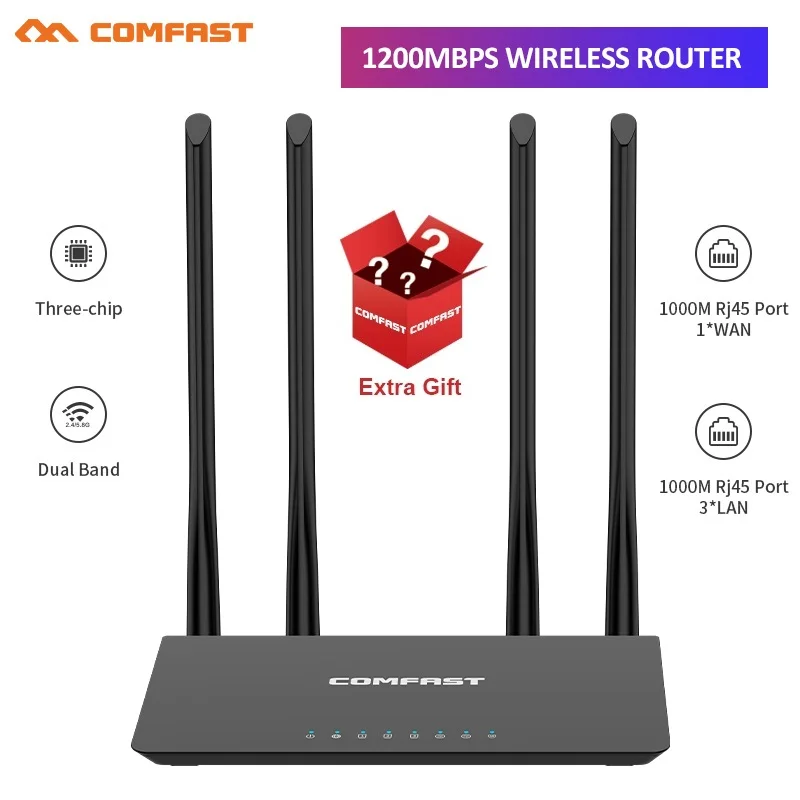 

CF-WR619ACV2 1200Mbps 2.4G&5.8GHz WiFi Router MU-MIMO High Gain 4*5dBi Antenna Wider Coverage Powerful Gigabit Smart QoS Router