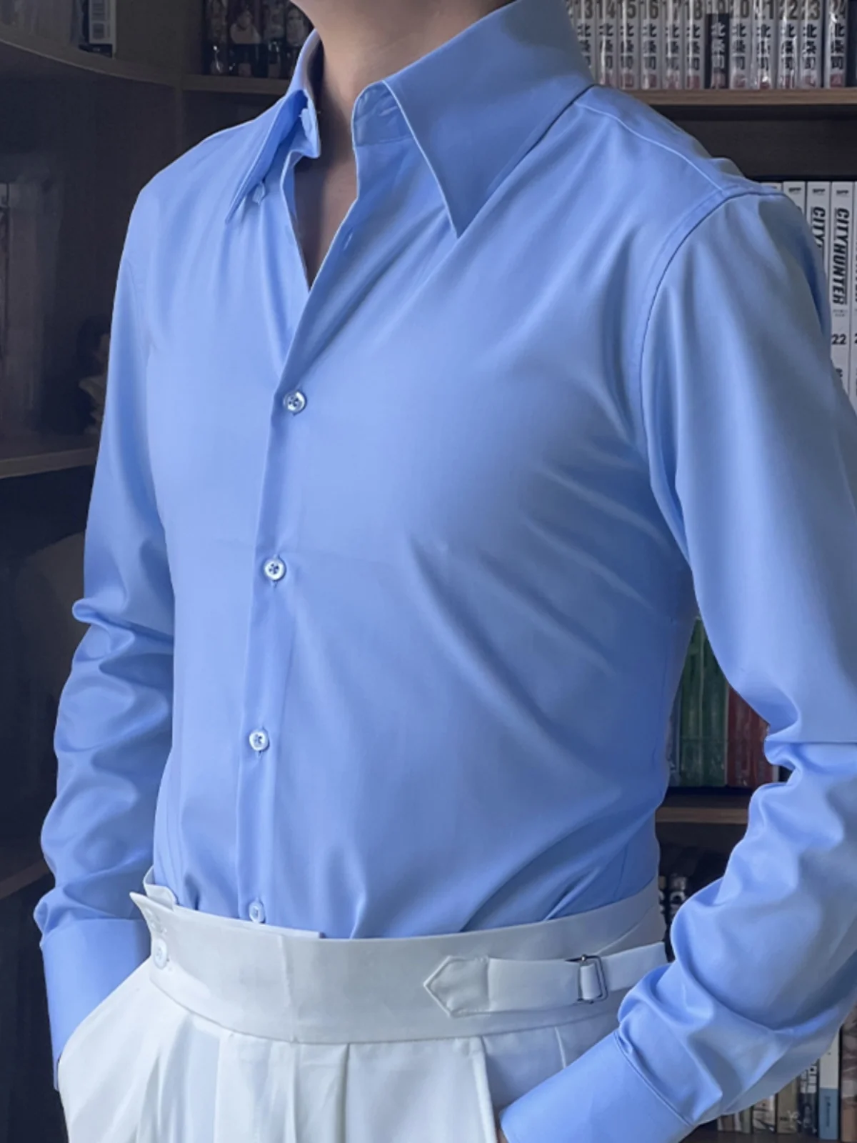 

Briti Sle Men's irt Long Sve Hidden Button Collar Light Blue Anti-Wrinkle No Iron Slim Fit Busin Gentleman's Dres...