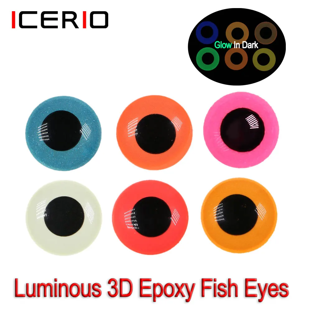 ICERIO 100PCS Glow Luminous 3D Epoxy Fish Eyes for Tying Streamer Flies Saltwater Flies  Fishing Lures Jig Bait Making Material