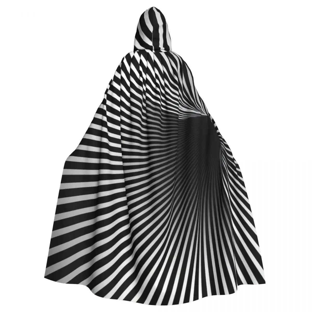 Geometric,And Illusion 3D Monotone Mystery Vortex Hooded Cloak Halloween Party Cosplay Woman Men Adult Long Witchcraft Robe Hood