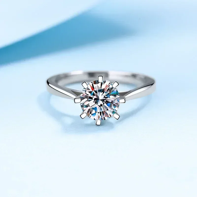 Sparkling Platinum Pt950 Ring Wedding Bands, Classic Moissanite Diamond 1 Carat Rings for Women, Fine Jewelry Girlfriend Gift