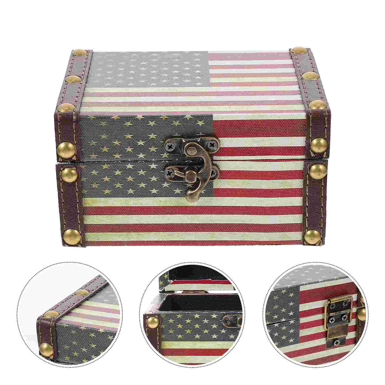 

Vintage Flag Wooden Box Home Craft Storage Case Treasure Chest Jewelry Boxes Container Zinc Alloy Child Decor