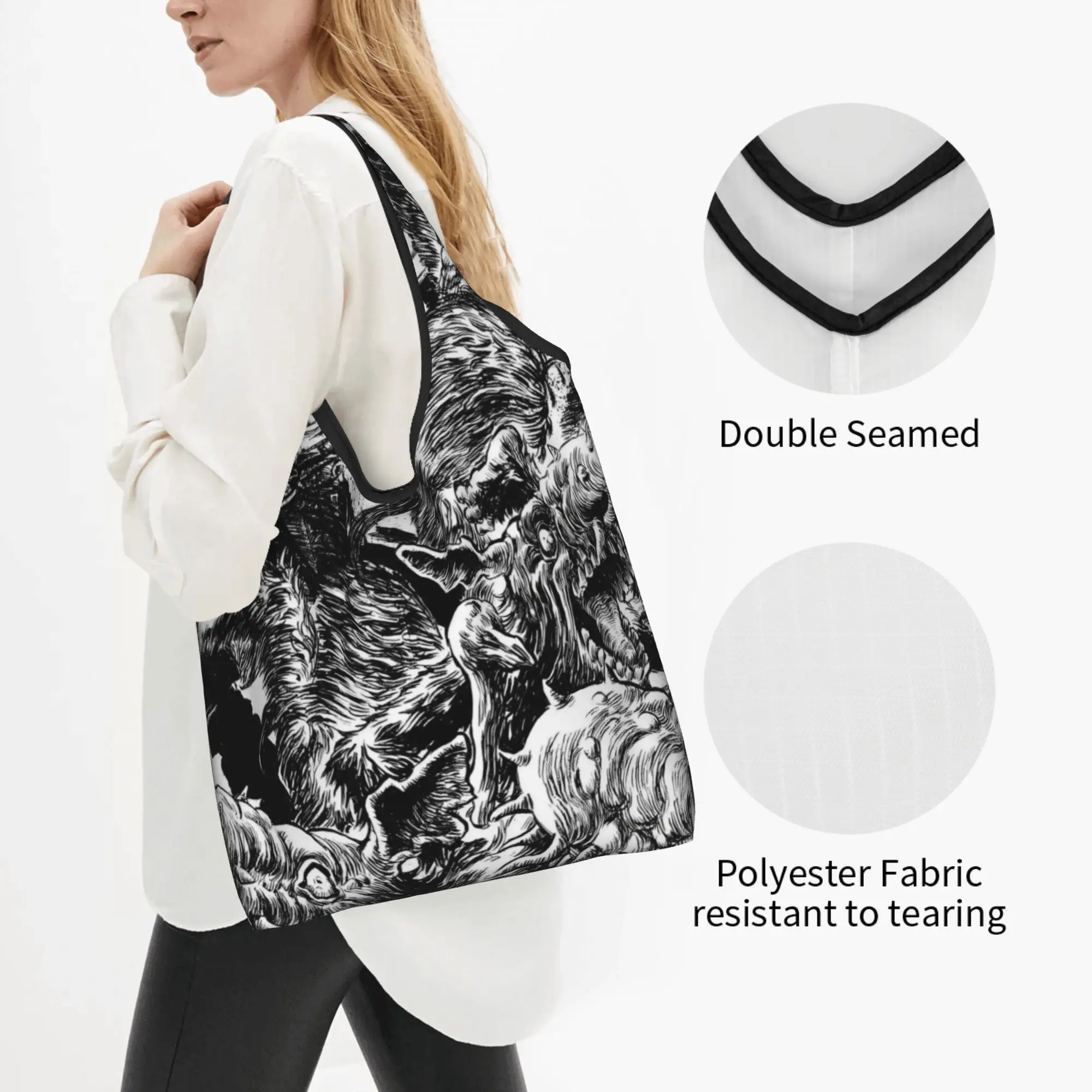 Kawaii Anime B-Bereserks Logo Shopping Tote Bag Portable Movie Grocery Shopper Shoulder Bag