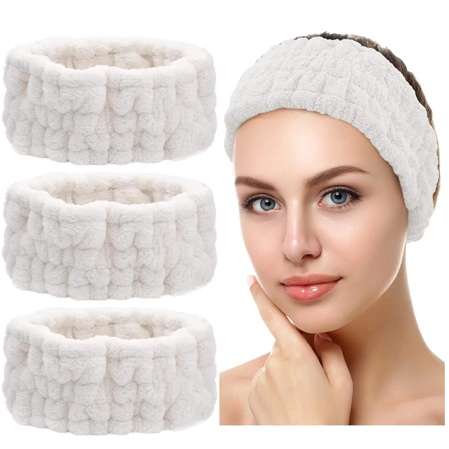 3PCS Spa Headband for Makeup and Washing Face Terry Cloth Hairband Yoga Sports Shower Elastic Head Band Wrap for Girls and Women