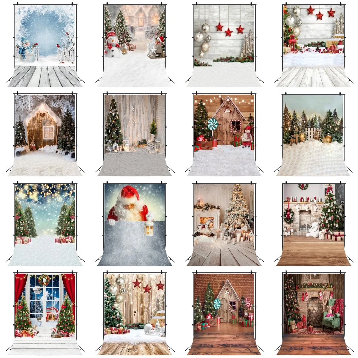 Christmas Backdrop Winter Xmas Tree Santa Claus Wood Board Fireplace Baby Portrait Photography Background Photocall Photo Studio