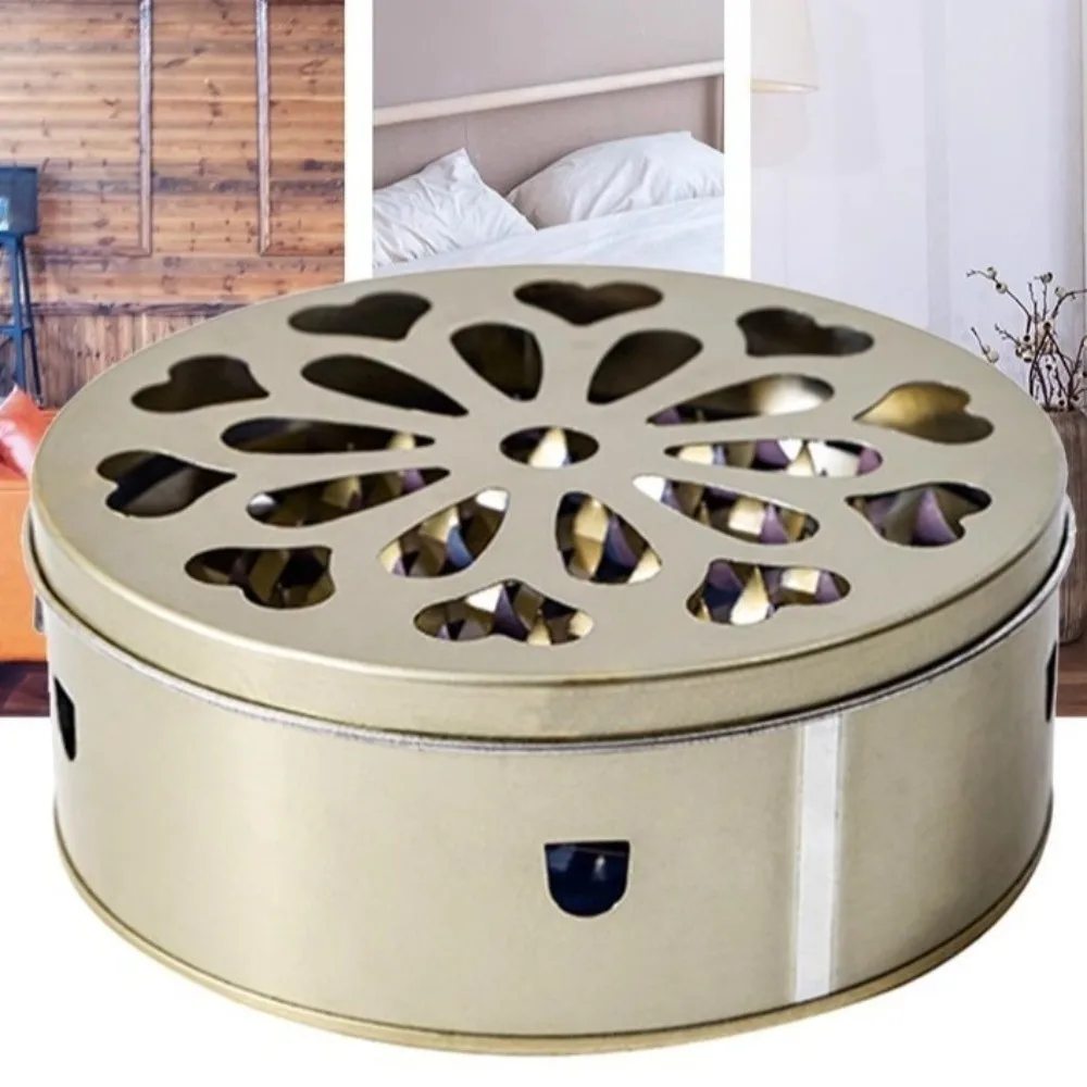 Hollow Out Mosquito Coil Holder with Handle Lid Anti Scalding Incense Burner Box Heat-Resistant Iron Sandalwood Box Summer
