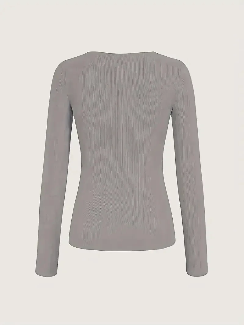 Damen-Oberteile, V-Ausschnitt, lange Ärmel, Goldkette, figurbetont, Stretch-Bluse für Frauen, sexy Freizeitkleidung, Y2K-Mode, enge Passform – Detail 24