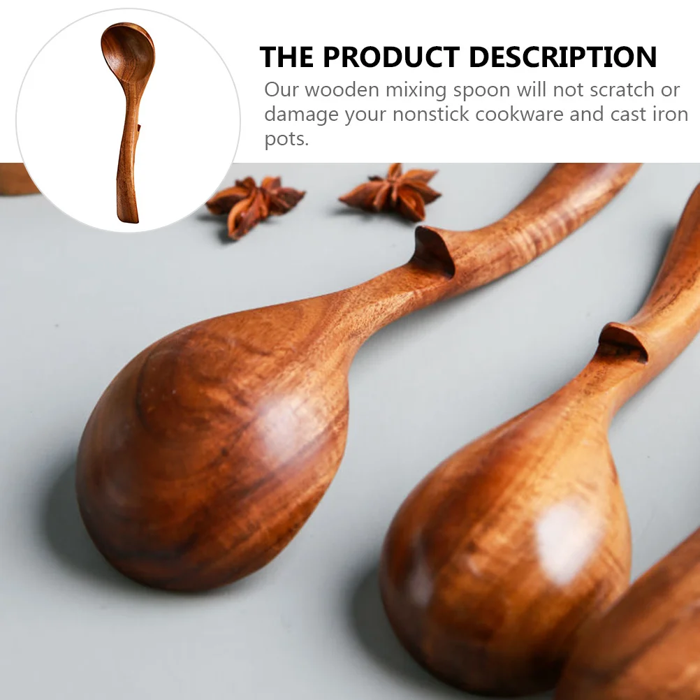 

Japanese Style Wooden Soup Spoon Large Handle Heat Resistant Scratch Free For Nonstick Cookware Serving Ladle Porridge Hot Pot