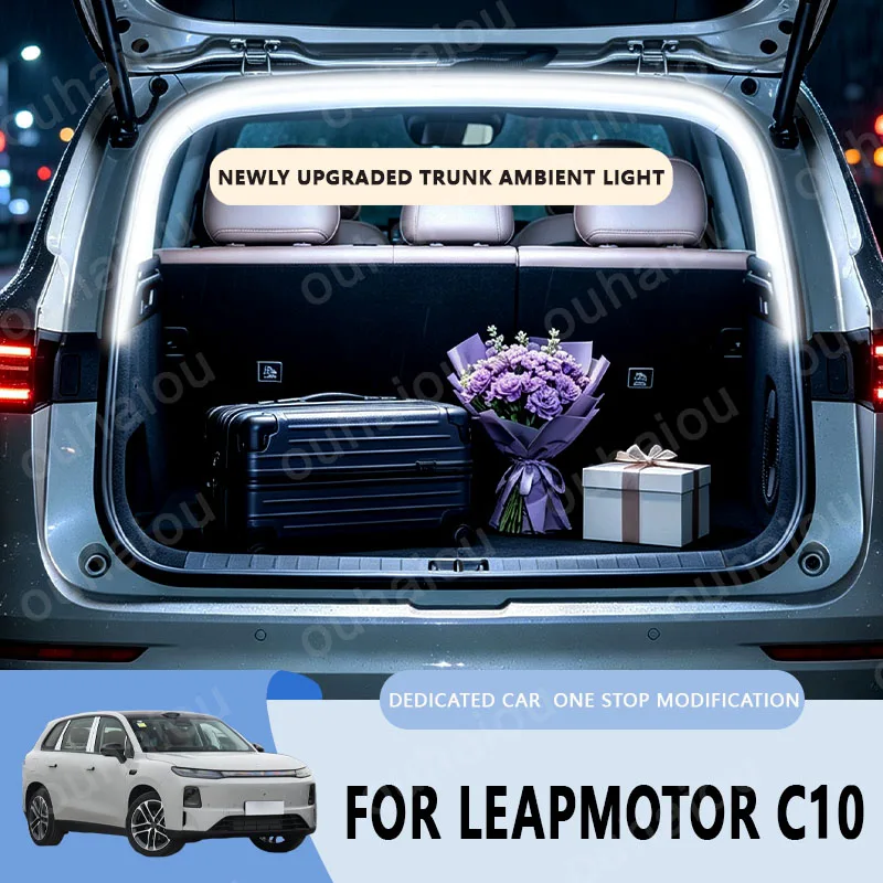 For Leapmotor C10 2025-2026 Car Rear Trunk LED Atmosphere Light Bar White Warm White Interior Modification Lamp