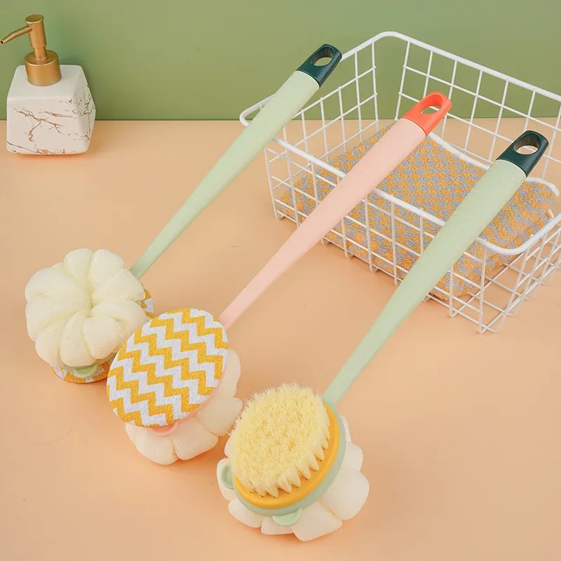 Two sides Shower Long Handle Body Brush Silicone Bathroom Wash Brush Bathing Massage Back Body Exfoliating Brush Bath Supplies