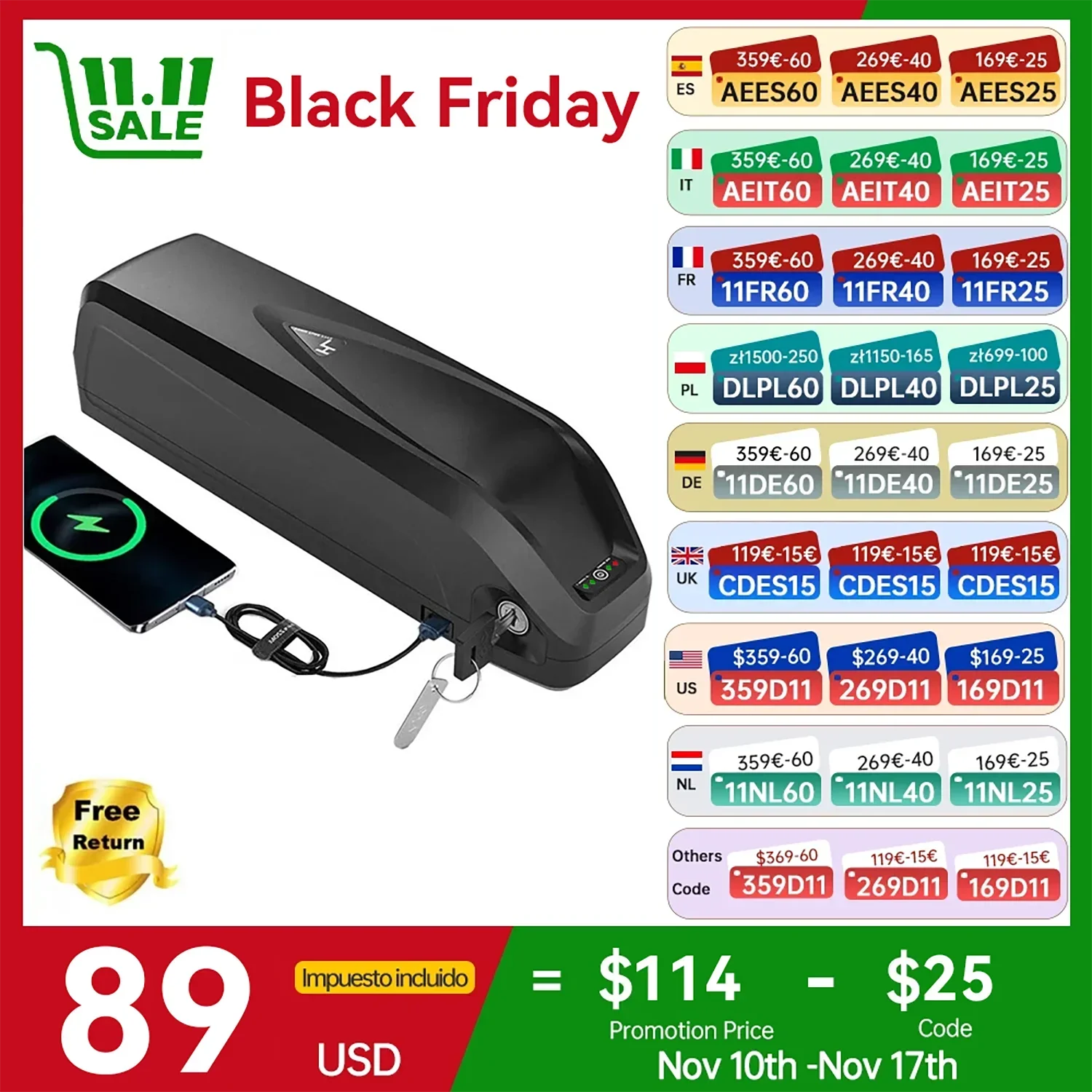 

Hailong EBike Battery 36V 48V 52V Mountain Bicycle 18650 Electric Lithium Bateria Pack for 500W Motor Hailong 48V