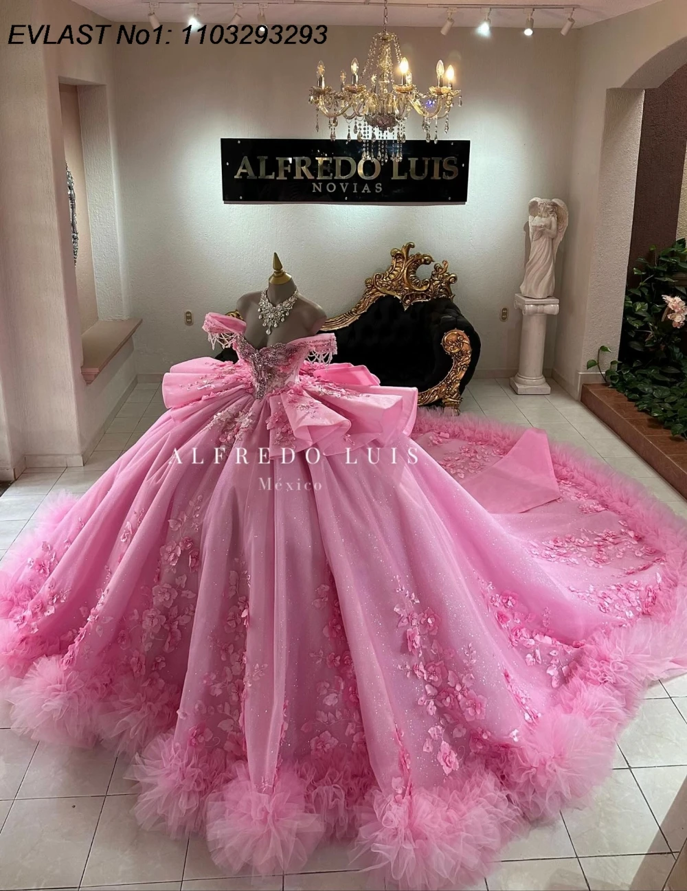 Индивидуальное блестящее розовое бальное платье EVLAST для Quinceañera с 3D цветочными аппликациями, бисером, оборками и бантом, для Sweet 16 и 15 Años, модель AQ421