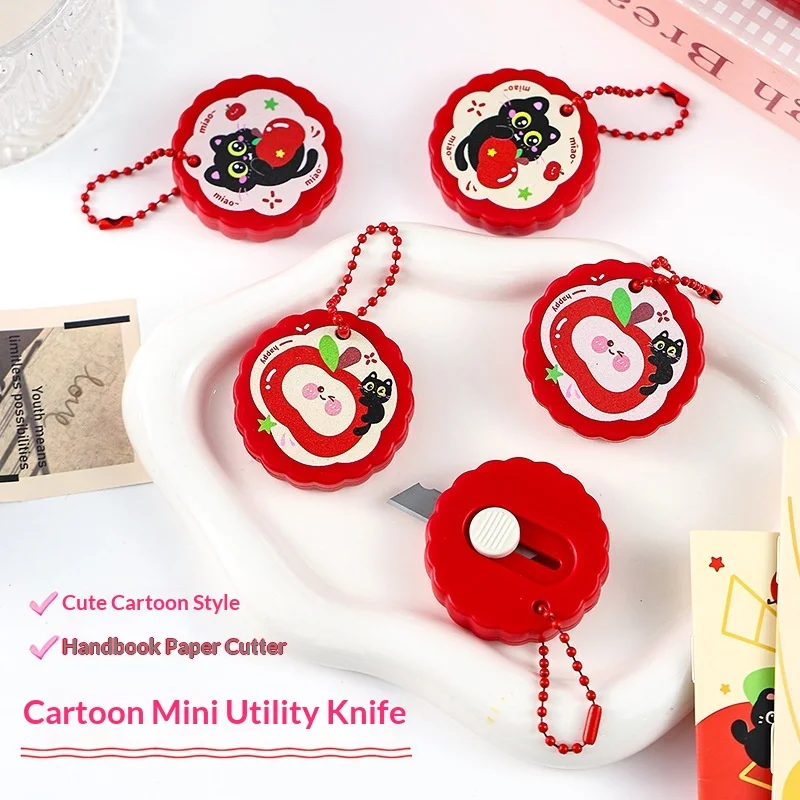 Cute Apple Cat Pencil Knife with a Girlish Heart, Mini Small Size, Portable Student Paper Cutter