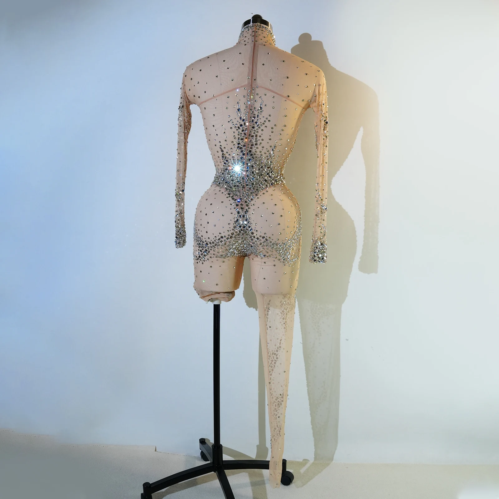 Glitter Female Luxury Rhinestones Mesh Transparent Jumpsuit Pole Dance Celebrity Party Wear Outfit Stage Stage Wear Performance