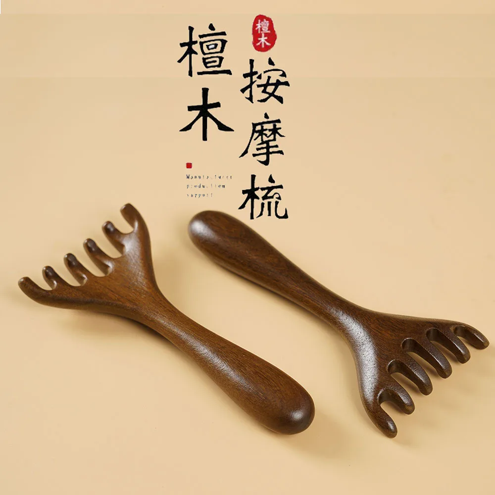 

Двусторонняя массажная расческа для головы с пятью когтями Deer Horn, ручка из сандалового дерева для снятия усталости и длительного массажа