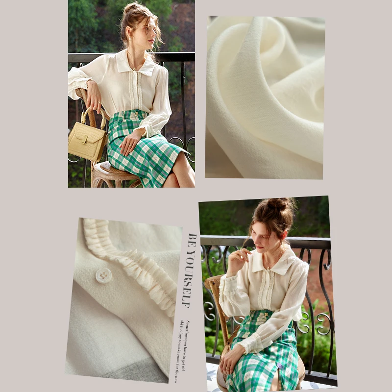 OLrain Puff sleeve Shirt Autumn 2025 Woman Elegant Solid Long Sleeve Shirts Pleats Button Lightweight Ladies Blouse O21QC52660