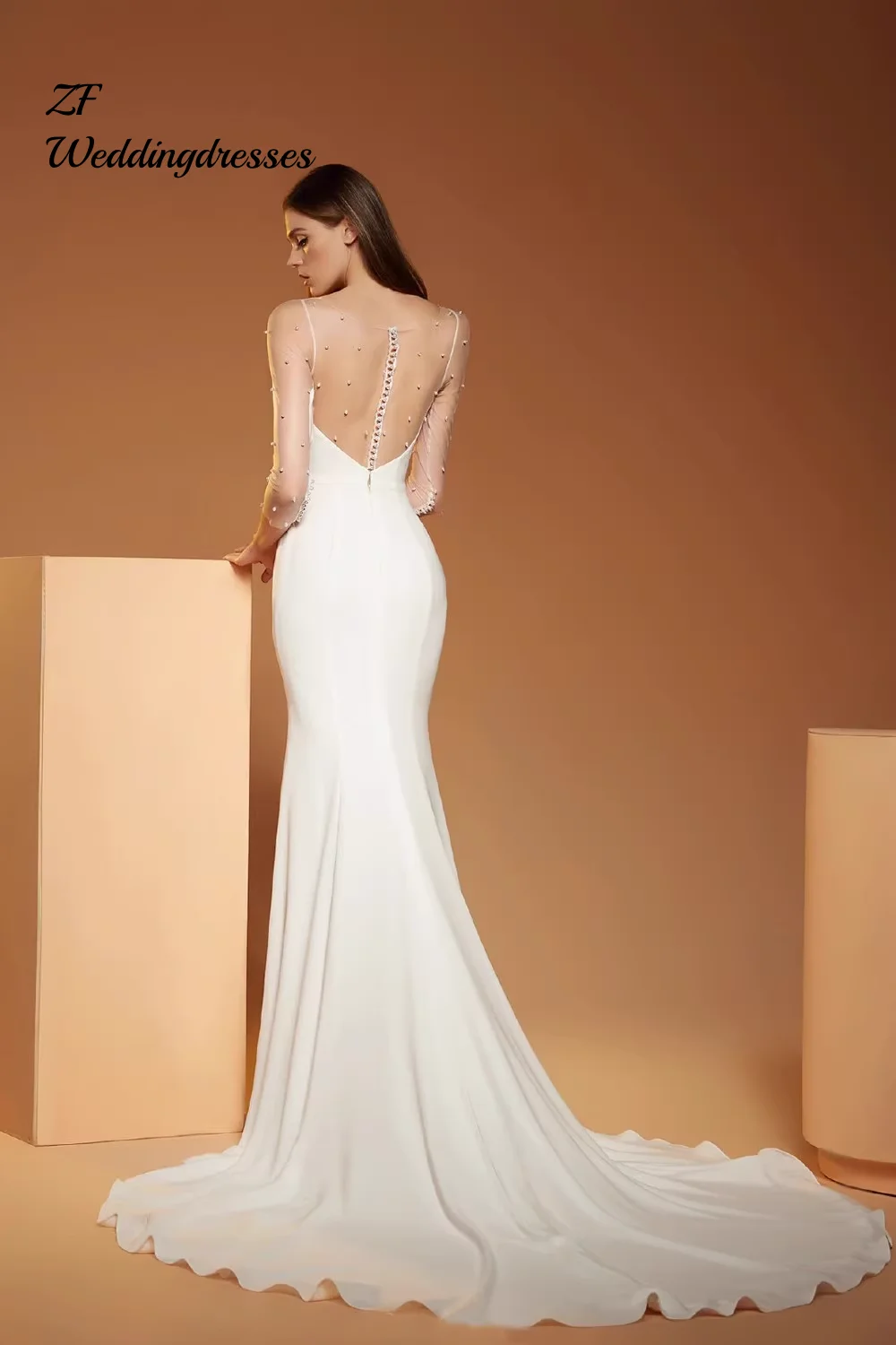 فستان زفاف فاخر مخصص من الساتان الخفيف، طراز جديد للعرائس، ريترو، تنحيف، ذيل سمكة لؤلؤي بسيط وفائق الجنية