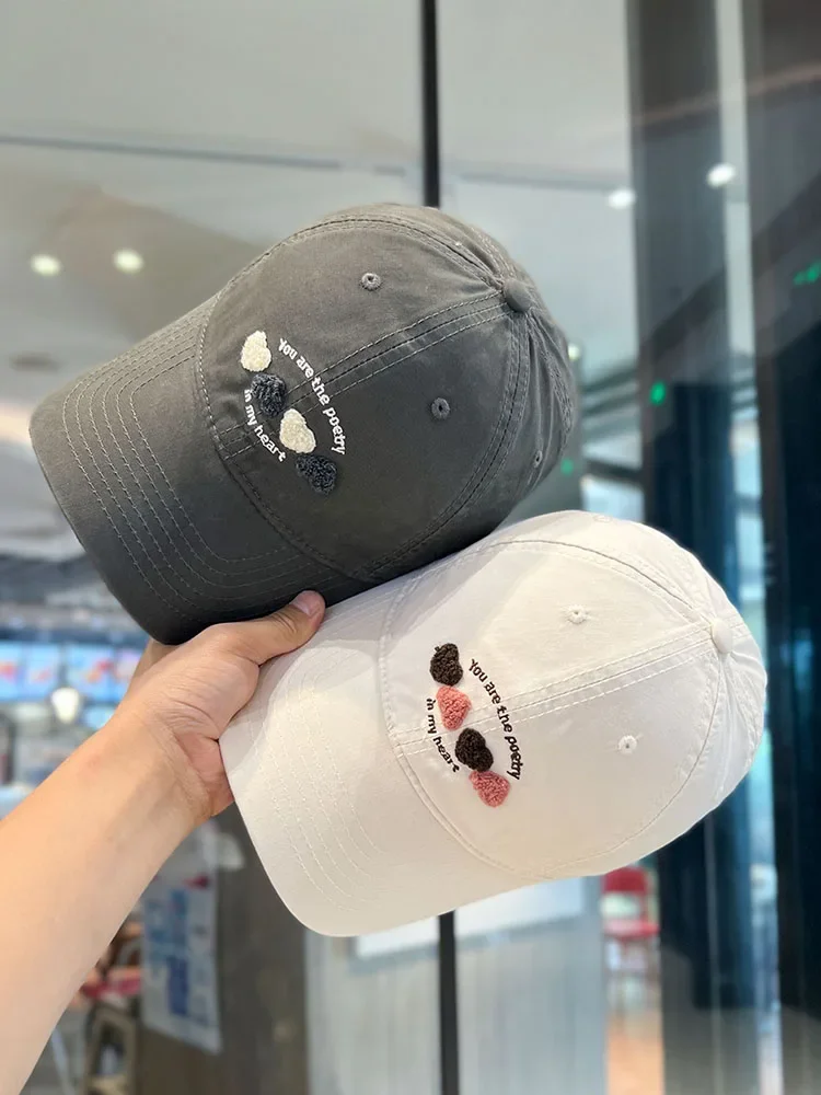 

Baseball Cap Women's Letters Embroidered Sun Hat All-Match Face-Looking Small Washed Cotton Peaked Cap