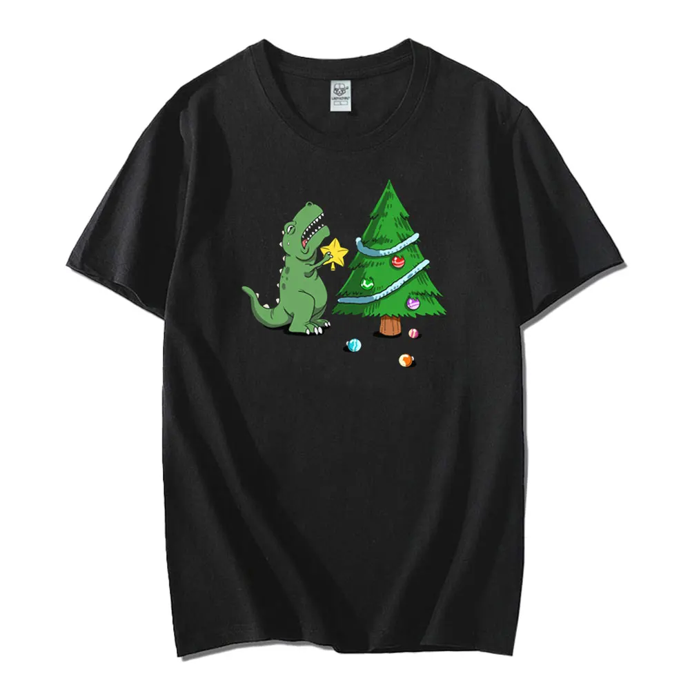 Christmas Dinosaur Tree Rex Pajamas Men Boys Xmas Lights Cotton T-Shirt Gift Cute Dino Wear Xmas Lights Graphic Family Matching