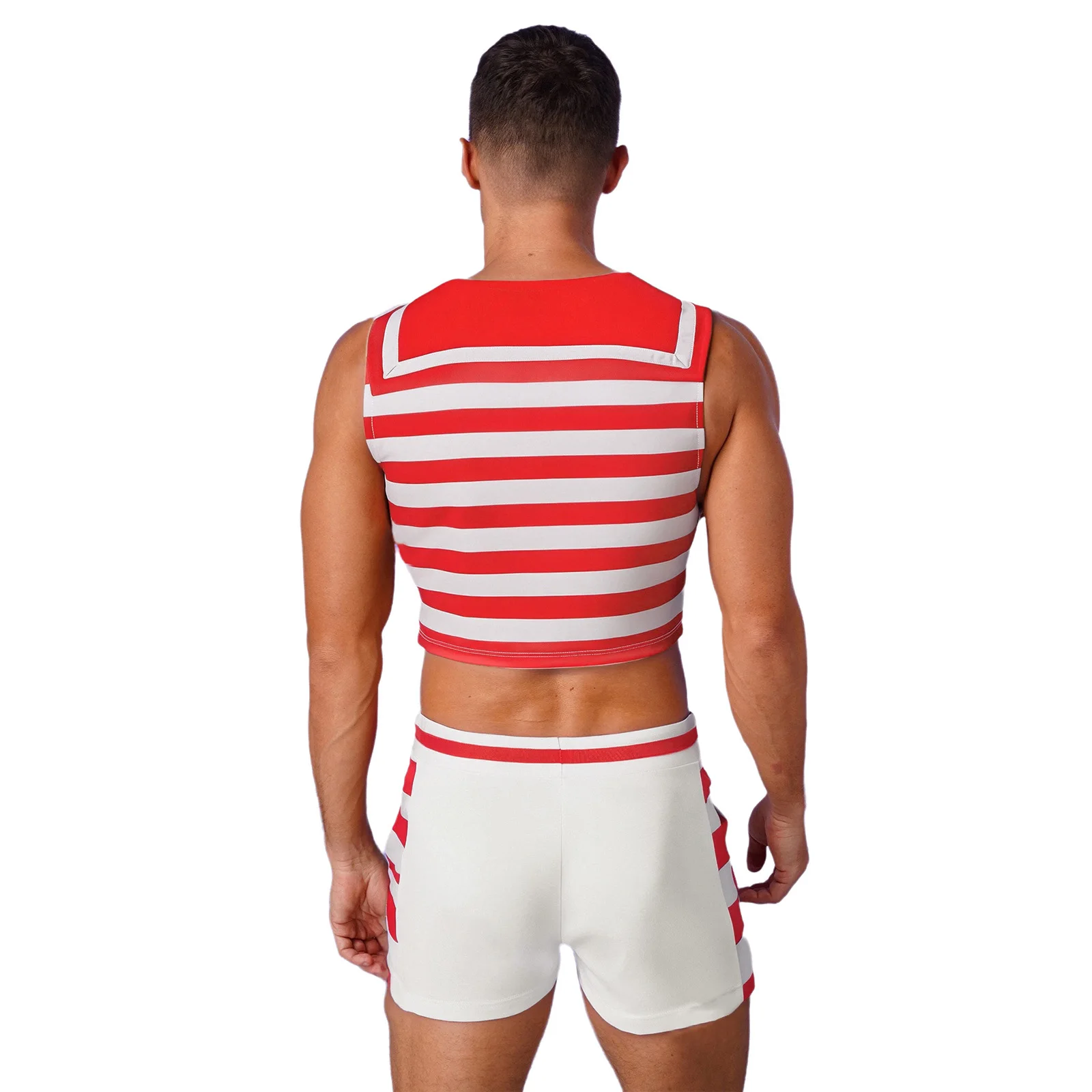 Nautical Sailor Cosplay Outfits Men's Theme Party Naval Seafaring Role Play Tank Top with Boxer Shorts for Halloween Masquerade