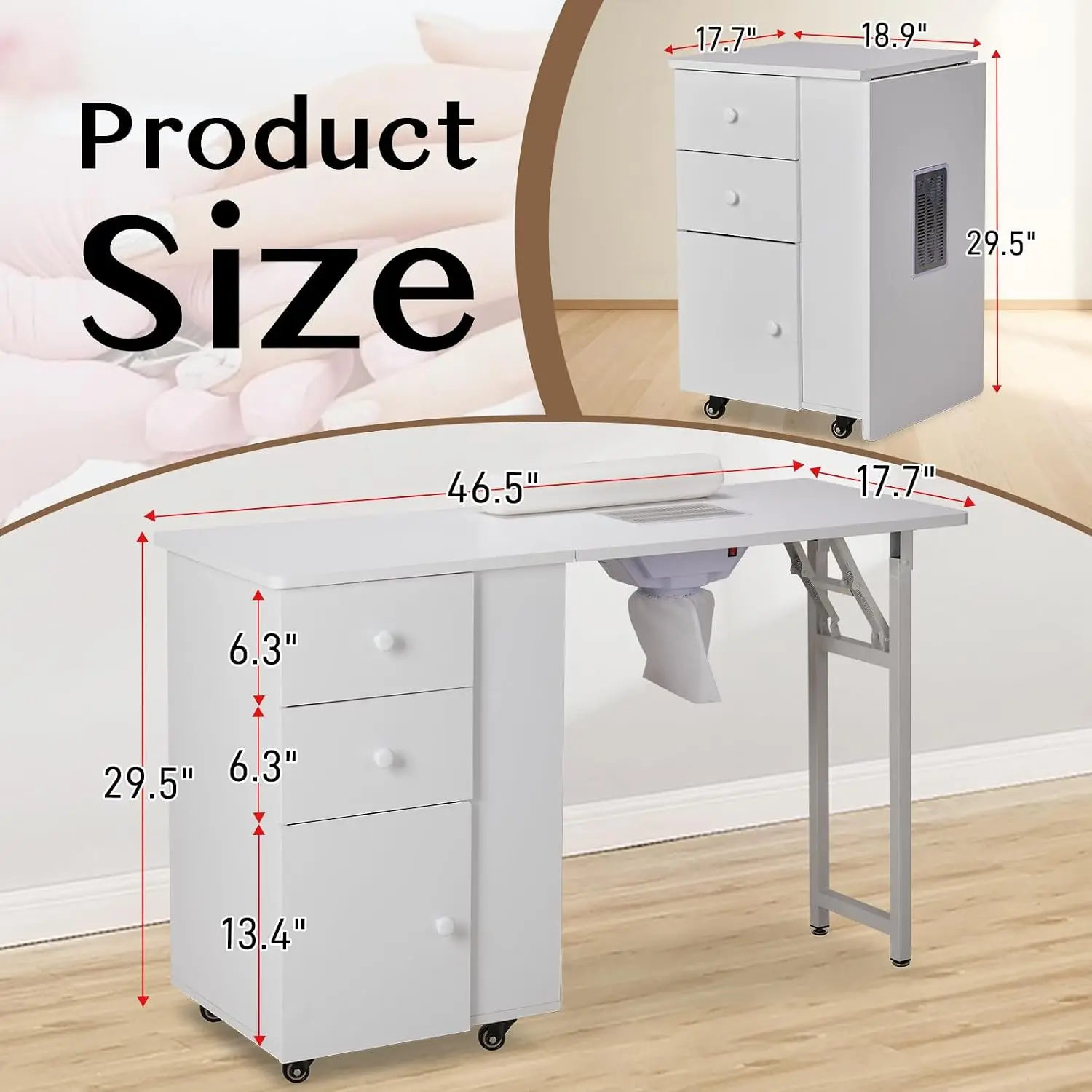 Foldable Manicure Table, Nail Desk for Nail Tech with Dust Collector, Customized