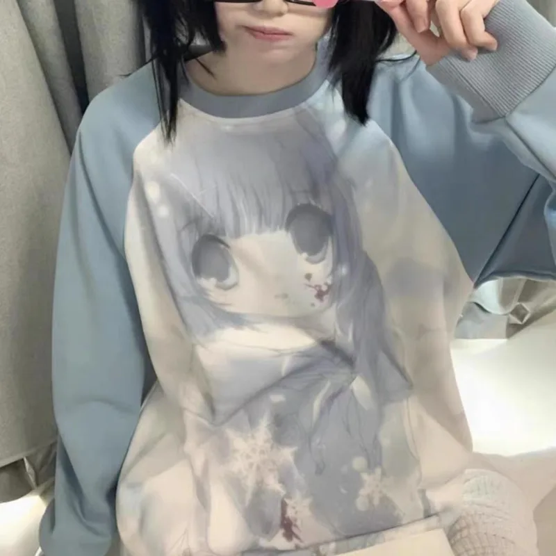 Kawaii Anime Y2k Girls Print Long Sleeve Tshirt Fashion 90s 2000s Aesthetic Harajuku Hoodie Female Japanese Cartoon Graphic Tops