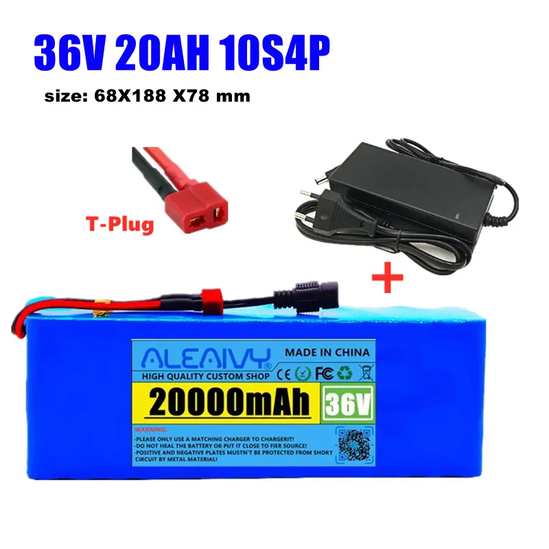 Aleaivy 36V lithium battery pack 36V 20AH 10S4P electric bicycle battery built-in 20A BMS 18650 lithium ion battery +42v charger