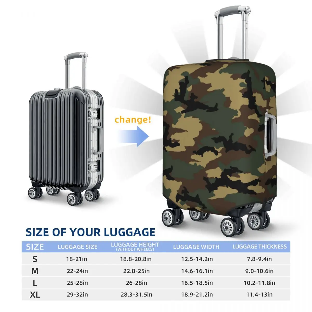 Custom Fashion Original Woodland Camo Luggage Cover Protector Washable Military Army Camouflage Travel Suitcase Covers