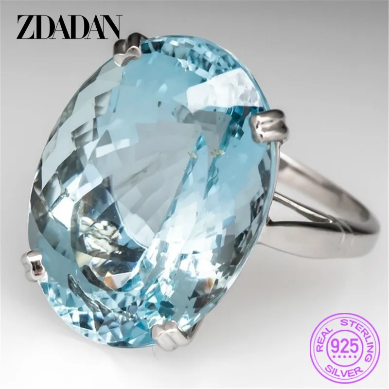 ZDADAN 925 Sterling Silber Charm Aquamarin Ring für Frauen Mode Hochzeit Schmuck Verlobung Party Geschenk