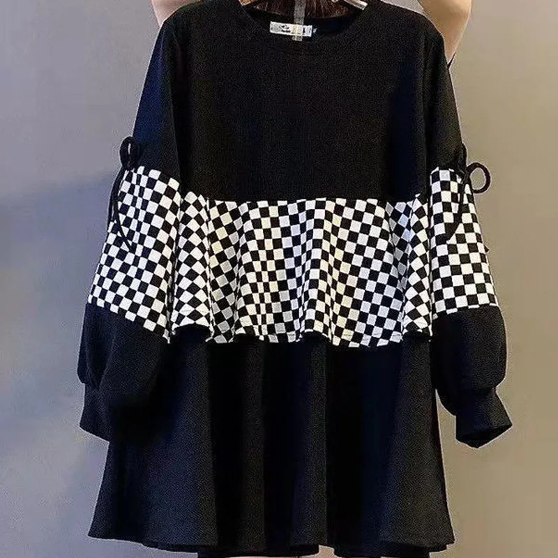 O-neck Pullovers Sweatshirts Long Sleeve Patchwork Solid T-Shirts Office Lady Simplicity Casual Fashion Loose Women's Clothing