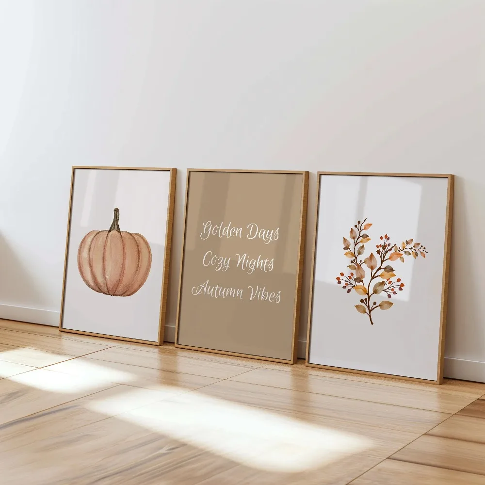 3pcs Frameless Retro Farmhouse Pumpkin Patch Printing,Guests Check Flower Posters,Pumpkin Spice Autumn,Living Room Decoration