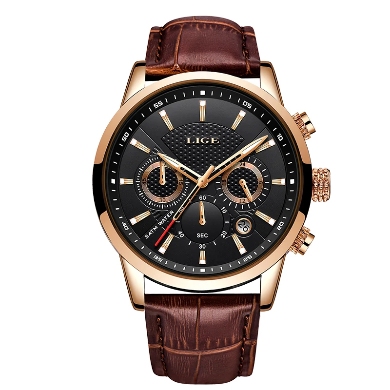 LIGE – montre à Quartz pour hommes, chronographe en cuir, étanche, Sport, Date automatique, nouvelle collection 2023