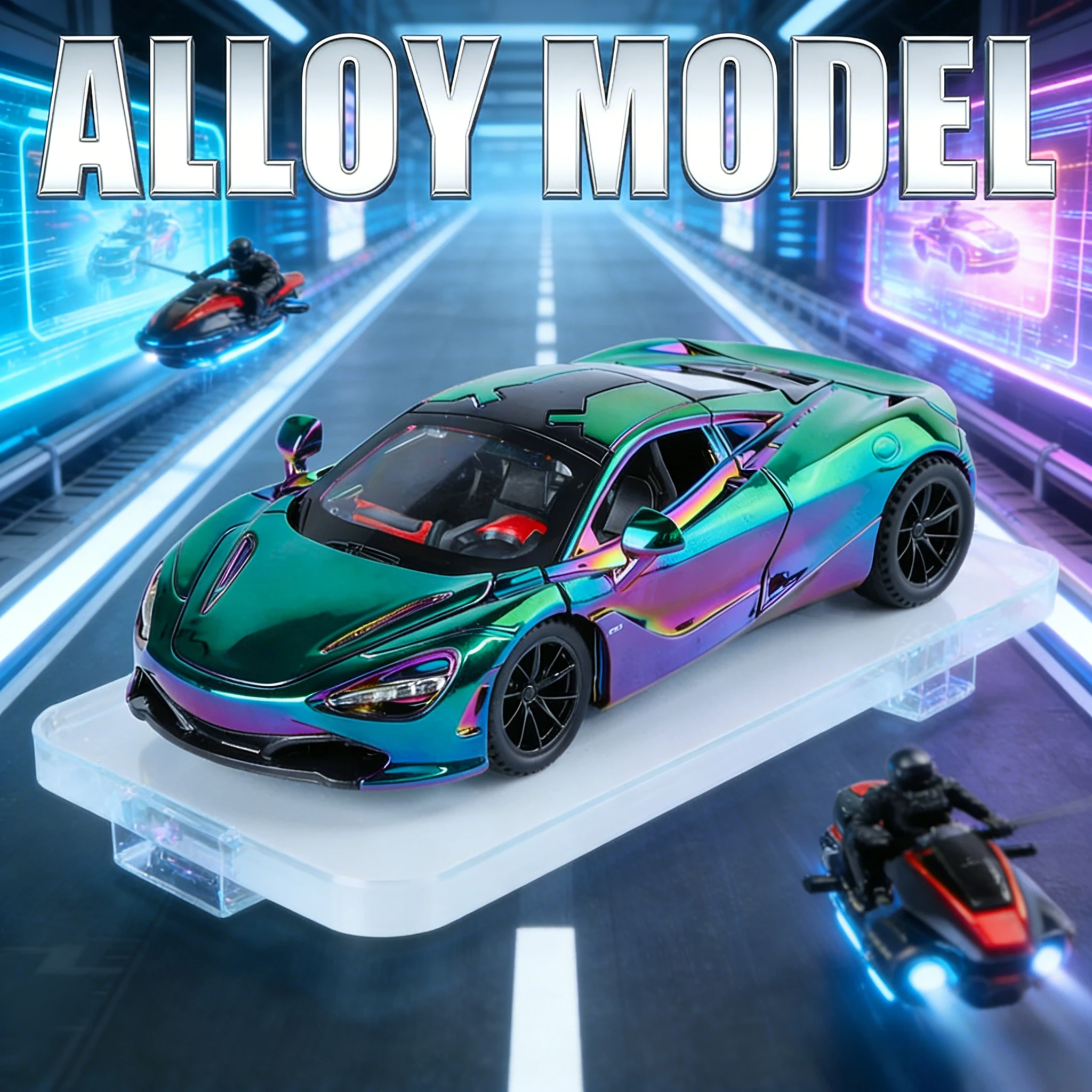 รถโมเดลซูเปอร์คาร์อัลลอยด์ 720S สเกล 1:32 ของเล่นแบบหล่อขึ้นรูป ประตูเปิดได้ มีเสียง มีไฟ ดึงหลังวิ่งได้ ของเล่นจิ๋วสำหรับเป็นของขวัญวันหยุดให้เพื่อน