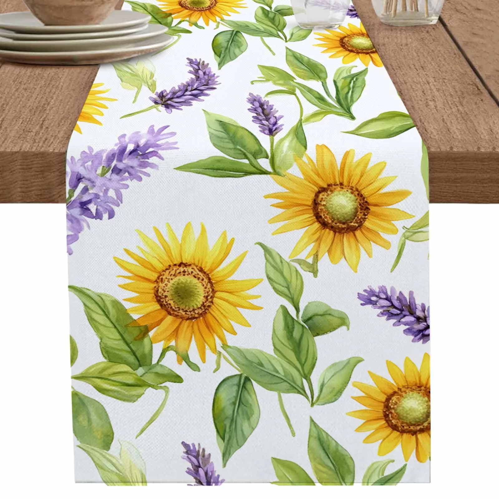 Sunflowers Flowers Spring Lavender Runner Wedding Decor Table Cover Holiday Party Coffee Table Decoration Tablecloth