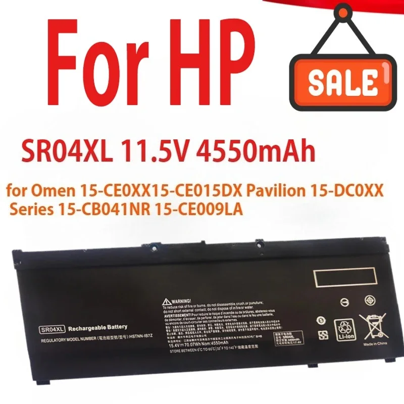 

11.5V/15.4V 4550mAh SR04XL SR03XL Laptop Battery for HP Omen 15-CE0XX15-CE015DX Pavilion 15-DC0XX Series 15-CB041NR 15-CE009LA