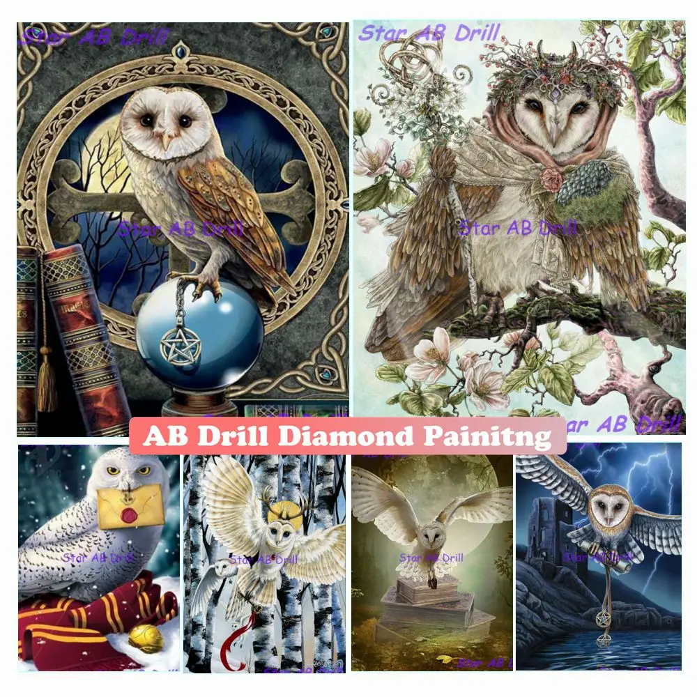 Magical Owl Diamond Painting Cartoon Wiccan Animal Witch Art 5d Diy AB Drill Mosaic Embroidery Cross Stitch Kit Home Decor Gift