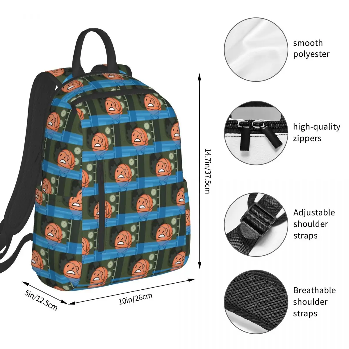 Battle For Dream Island BFDI Basketball Backpack Student BookBag Kids School Bag Laptop Shoulder Bags Men Women