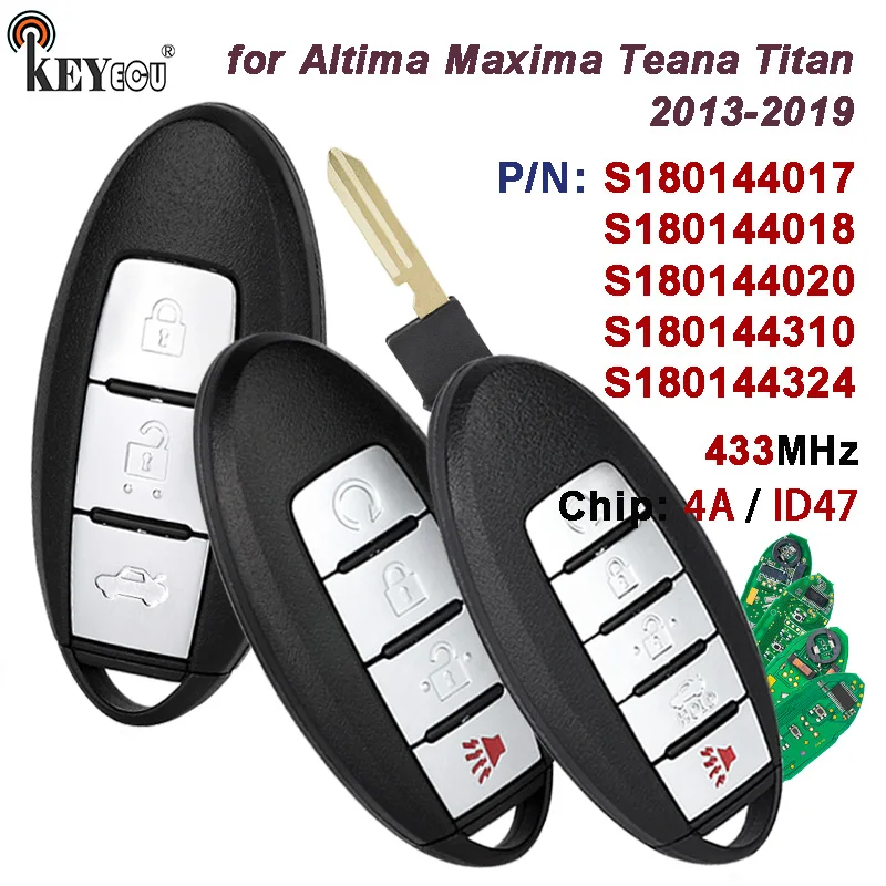 

KEYECU 433,92 МГц 4A / ID47Chip FCC ID: KR5S180144014 для Nissan Altima Maxima Teana Titan 2013-2019 Smart Remote Key Fob