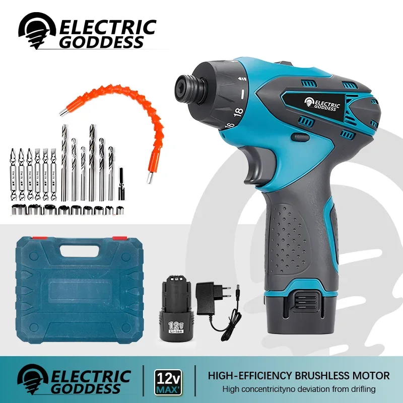 Electric Goddess 12V High-Efficiency Brushless Motor Electric Cordless Wrench Toolbox Contains A Wide Range Of Accessories