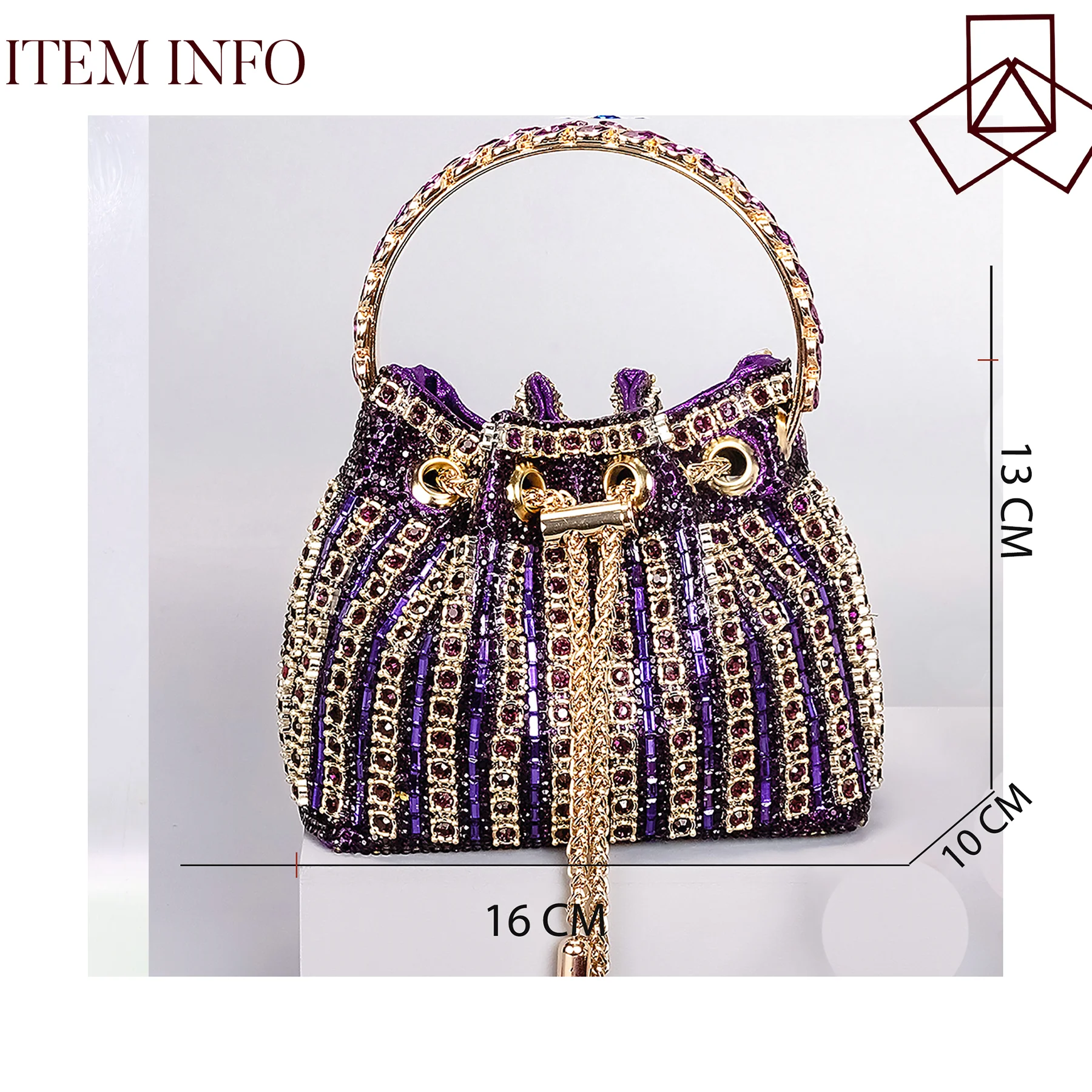 QSGFC-Purple Color Tone Diamond Chain Point Toe Pumps, Metal Chain Lock Tote Bag, Sophisticated Tassel Party Style, Trendy