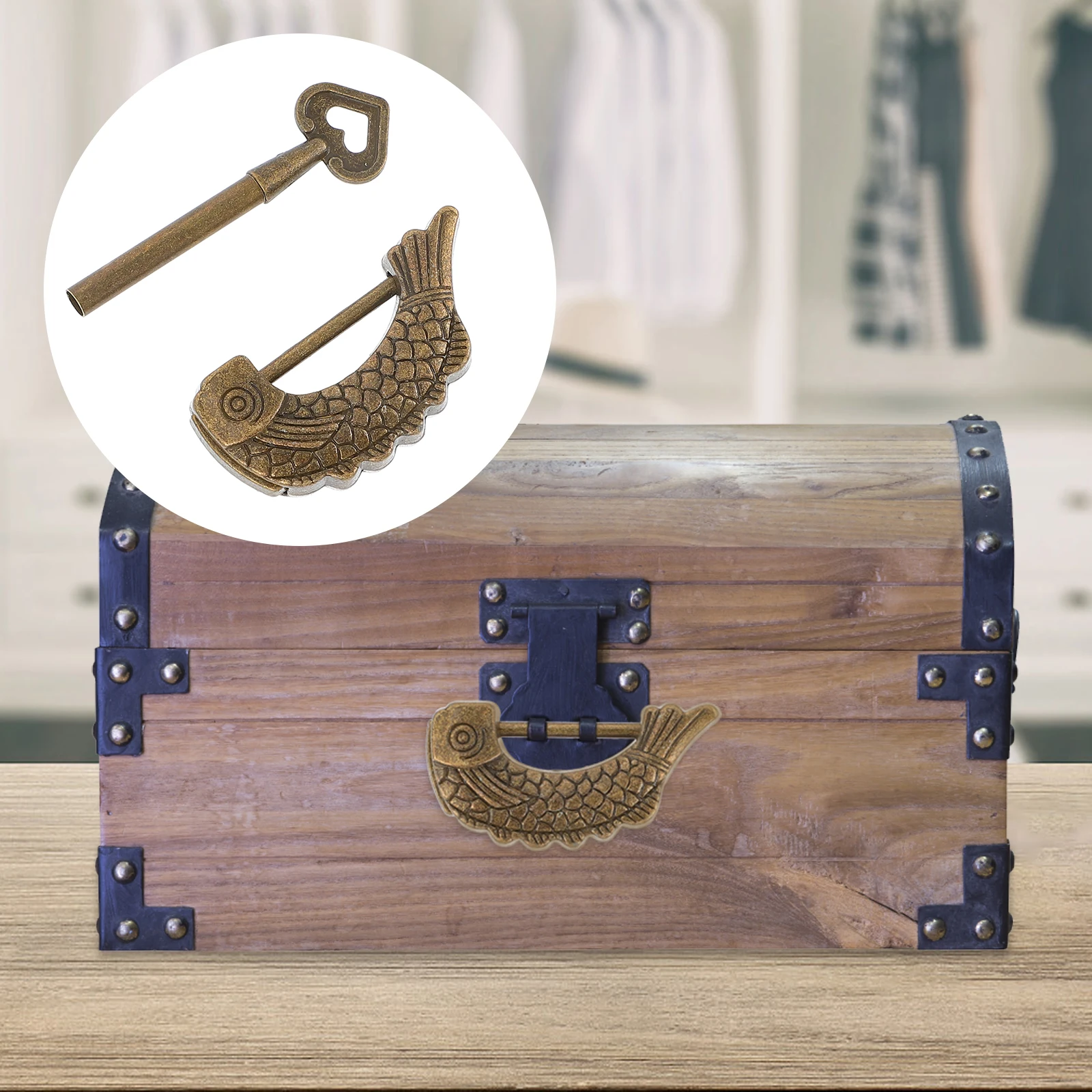 

2 Pcs Vintage Padlock Durable Retro Suitcase Locks Rustproof Mini Latches Zinc Alloy Fish Shape Travel Box Jewelry Case Hardware