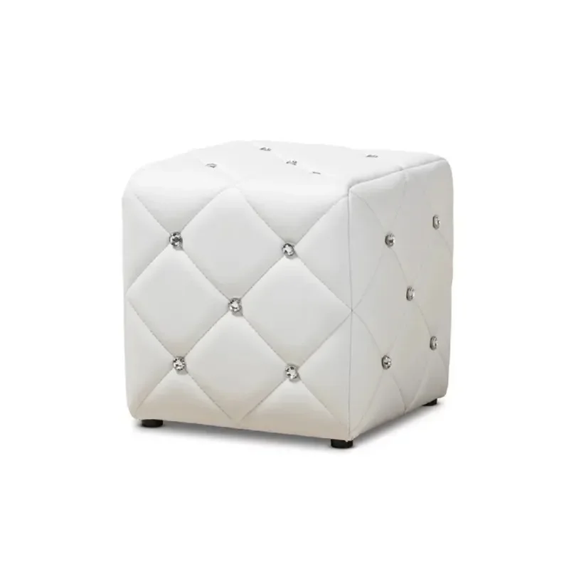 

Modern White Foot Stool Faux Leather Upholstered Balcony Foot Stool Bench Bedroom Hallway Entryway