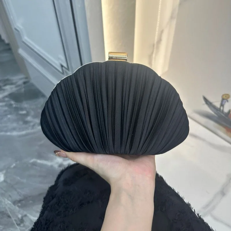 Luxury Shell Design Evening Bag Pleated Elegant Chain Shoulder Bags Apricot Handbags Wedding Party Outfits Gifts in Stock Hot