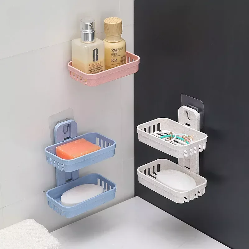 Wall Hanging Soap Dish Holder with Drain Bathroom Accessories Suction Cup  Dish Tray Soap Dish for Bathroom Soap Container