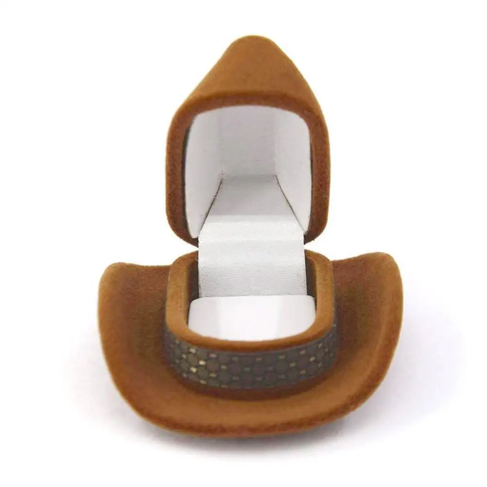 1Pcs Creative Cowboy Hat Shape Rings Box Velvet Jewelry Display Box Storage Case Jewelry Packaging Display New