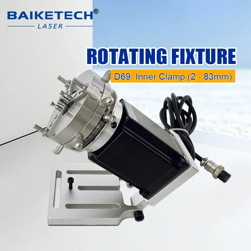 Mini High Raised Rotary Axis Chuck for Laser Marking Machine, Stepper Motor Rotary Fixture, 10-100mm Clamping Range for Cylindri