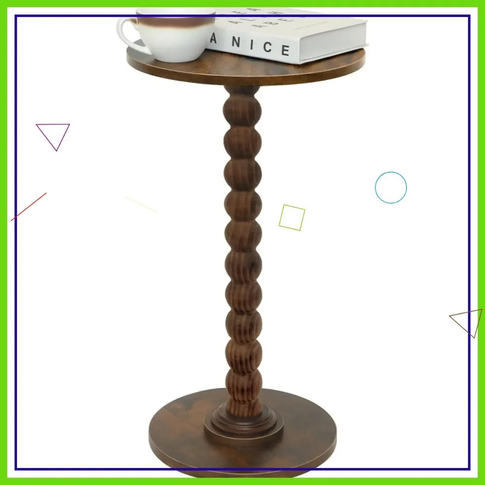 Modern Round Side Table with Solid Wood Legs, Compact Drink Table for Living Room, Bedroom, Office - Rustic Brown