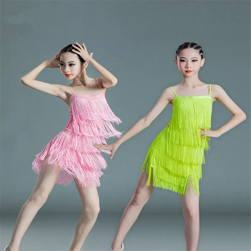 

Latin Dance Dresses Ballroom Fringe Tassel Dress Sequin Fringe Salsa Samba Costume Kids Ballroom Standart Costumes